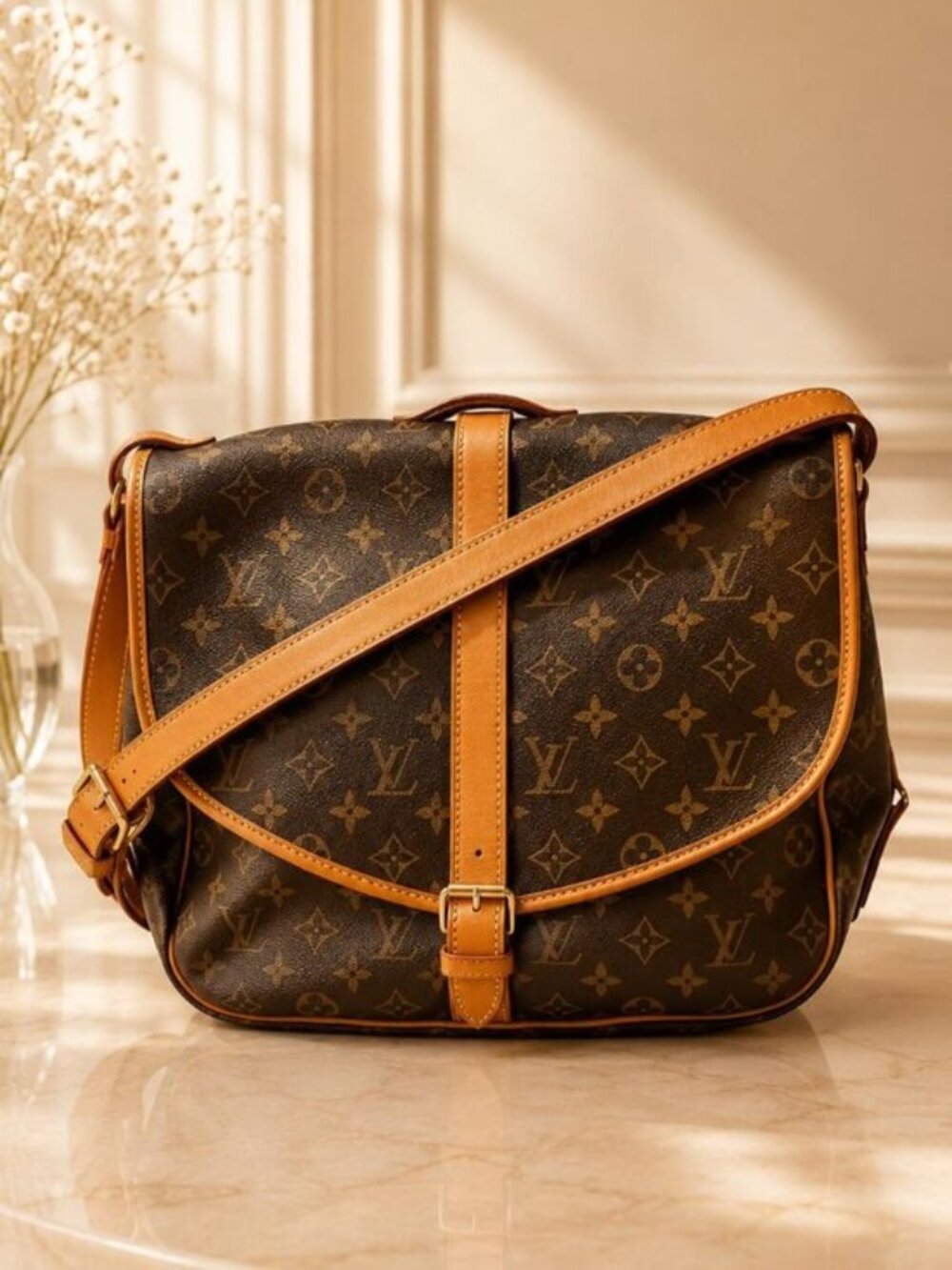 Authentic Louis Vuitton Saumur 35 Monogram Canvas Crossbody Messenger Bag